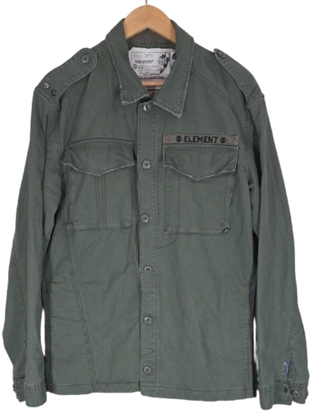 Vtg Element Skateboards Olive Military Shirt Jacket Men's L Skate Streetwear Y2K